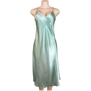 Vintage Satin Slip Dress Nightgown Mint Green Midi Lingerie Y2K Sz L
